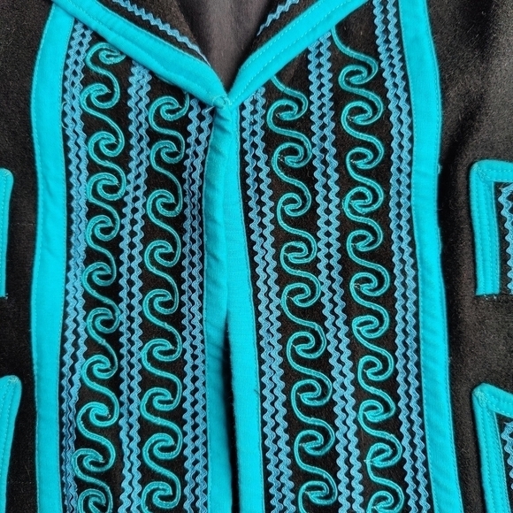 Boho Western Fancy Riding Show Coat Matador Jacket Detailed Black and Blue L XL - Picture 3 of 16